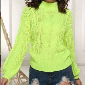 Lisa and Rose | Fluorescent Green Cable-Knit Turtleneck - Women SIZE XL- *NEW*